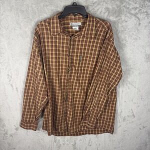 Columbia Shirt Mens XL Brown Yellow Plaid Button‎ Up Long Sleeve Cotton Outdoors